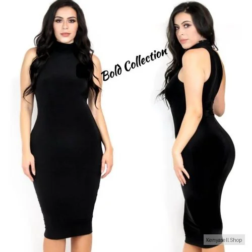 Sexiest Black Mock Neck Stretchy Bodycon Dress (Hips 34-42" Fit)