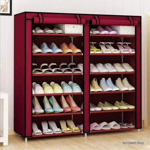 Nunix 36 pairs double column Shoe Racks With Maroon / Wine Red  Cover