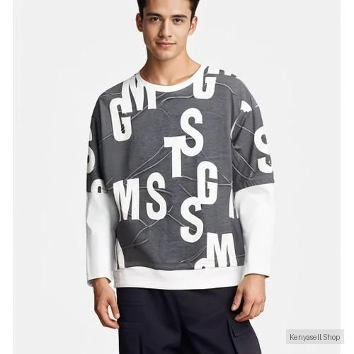 Berrykey Men's Spring Casual Slim Fit Floral Long Sleeve T Shirts Sweatshirts-Grey