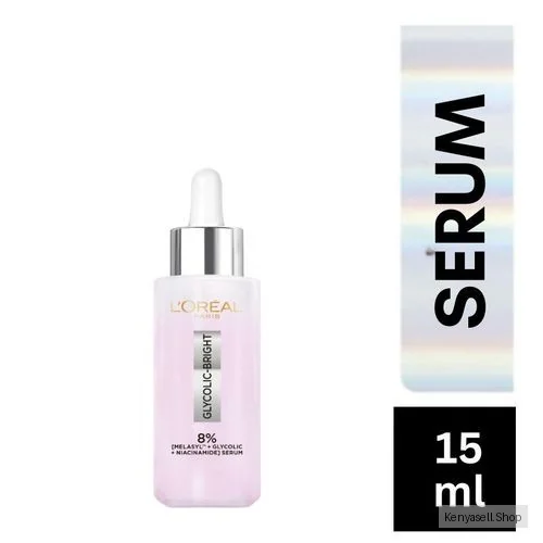 L'Oréal Glycolic Bright Serum, 8% Melasyl Glycolic Acid and Anti Dark Spot Face Serum with Niacinamide, for Instant Glow and Skin Brightening - 15ml