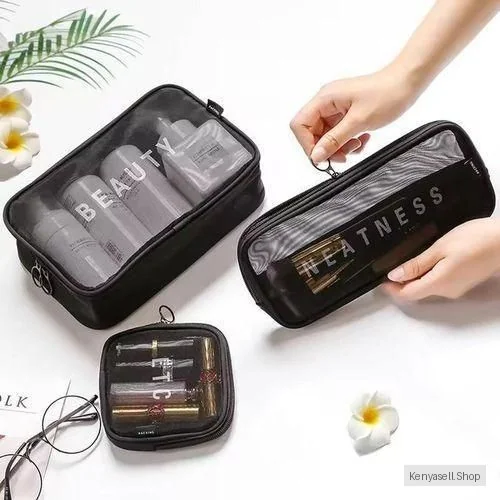White Label 3Pcs Cosmetic And Toiletry Organizer Bag - Black
