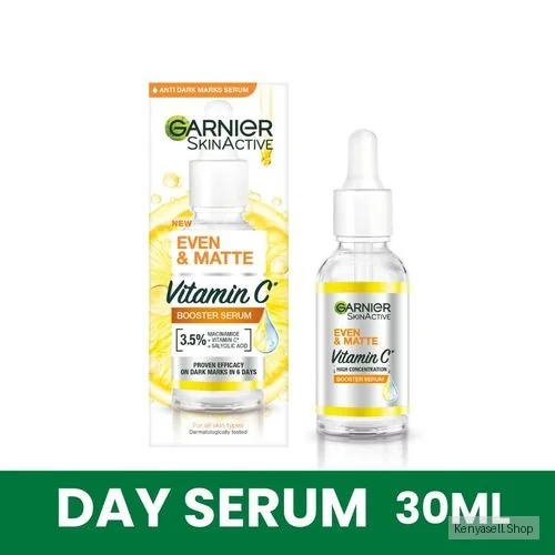 Garnier Even & Matte Vitamin C Booster Serum, Evens Skin Tone, Boosted with Vitamin C, Niacinamide and Salicylic Acid - 30ml.