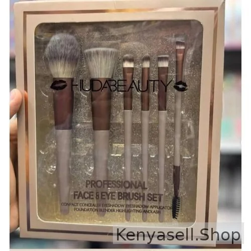 Huda Beauty Premium Makeup Brush Set, Professional Beauty Makeup Brushes for Eye & Face (Pack of 6)