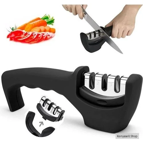 CYFAZA Kitchen Knife Accessories: 3-Stage Knife Sharpener Helps Repair, Restore, Polish Blades and Cut-Resistant Glove Black