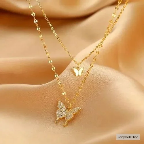 Double Micro-Set Zirconia Delicate Butterfly Trend Ladies Necklace Jewelry Gift