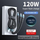 120W 3-in-1 Fast Charging Cable, Type-C/Micro USB/Lightning Triple Charger Cord