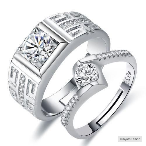 2 PCS Women Jewelry Diamond Wedding Rings For Men And Women Rings For Couples - Silver