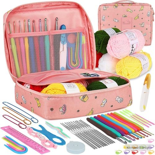 CYFAZA 58Pcs Crochet Starter Kits with Yarn and Storage Bags for Beginners