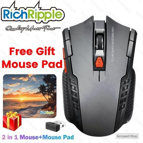 RichRipple 2 in 1 2.4G Bluetooth 5.0 Wireless Silent  battery-powered Mouse with  seaside sunset pattern mouse pad 3-Level DPI and Ergonomic Design for Office Library