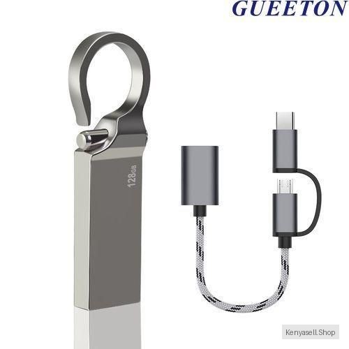 GUEETON 128GB usb Flash Drive metal hook with 3 in 1 OTG adapter usb cable