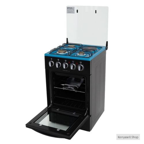 Vision Plus 3 Gas + 1 Electric Plate 50X50 Standing Cooker with Gas Oven, Black- (2 YRs WRTY)