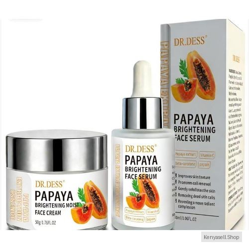 DR.DESS 2PCS Papaya Face Serum and Papaya Moisturizing Face cream Protects against Acne, Dark Spots, Freckles Reduces Skin Pigmentation and Anti Aging