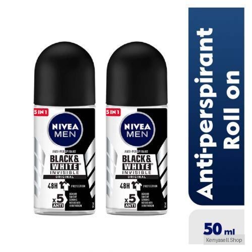 NIVEA MEN Black & White Original Anti-Perspirant Rollon For Men 72h - 50ml (Pack of 2).
