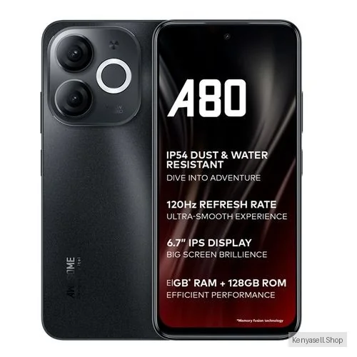 Itel A80, 6.7", 3GB RAM + 128GB (Dual SIM), 5000mAh, Black (1 YR WRTY)