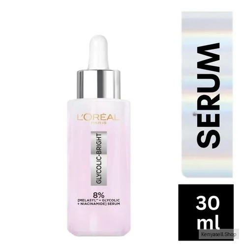 L'Oréal Glycolic Bright Instant Glowing Serum, 8% Melasyl Glycolic Acid and Anti Dark Spot Face Serum with Niacinamide, for Instant Glow and Skin Brightening - 30ml.