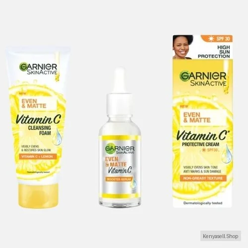 Garnier Even Tone Day Kit : Cleansing Foam +  Day Vitamin C Serum + Protective Cream SPF 30