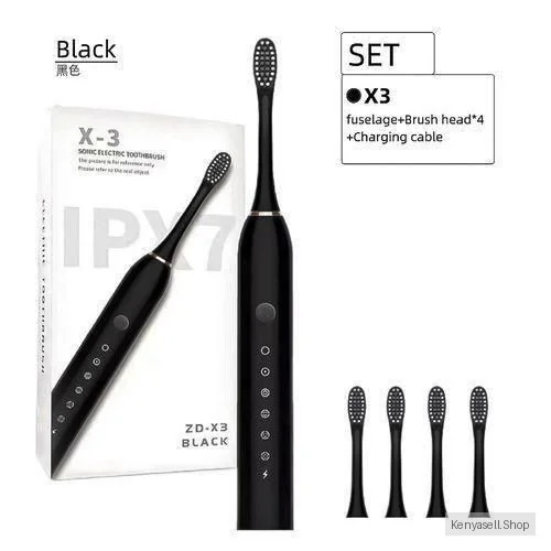 addigoes Electric Toothbrush, with 4 Brush Heads, 6 Cleaning Modes, High-Frequency Sonic Vibration, USB Rechargeable, Waterproof, Black