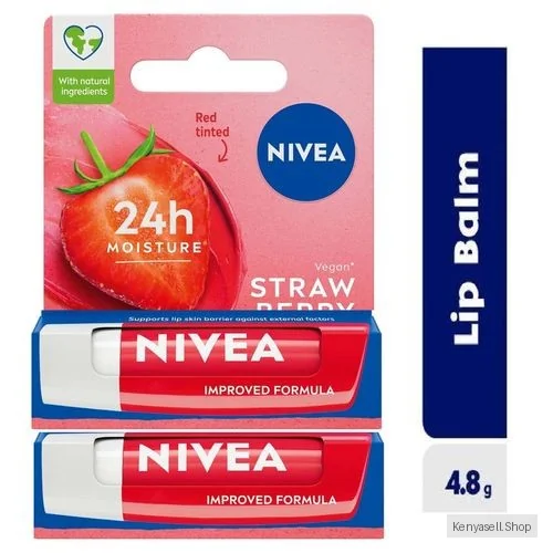 NIVEA Strawberry Shine Lip Balm For Women - 4.8g (Pack Of 2)