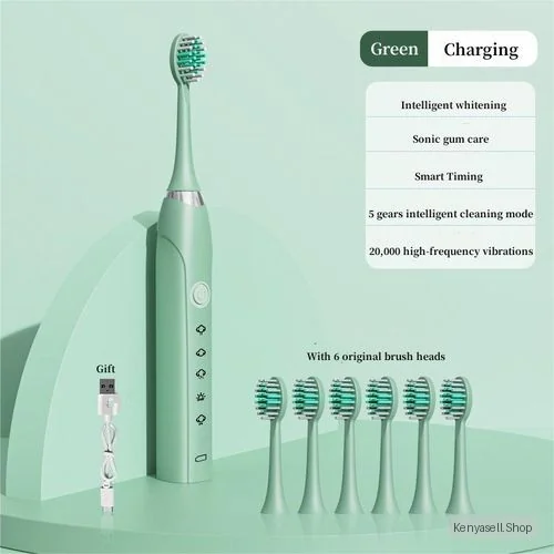 S6 Electric Toothbrush, IPX7 Waterproof, USB Rechargeable Toothbrush - Green