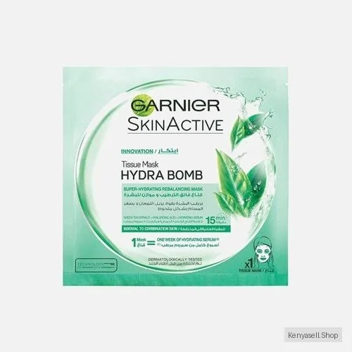 Garnier Skin Active Hydrabomb Green Tea Tissue Face Mask, Super Hydrating Rebalancing Mask, Upto 1 Week Of Hydrating Serum 28g