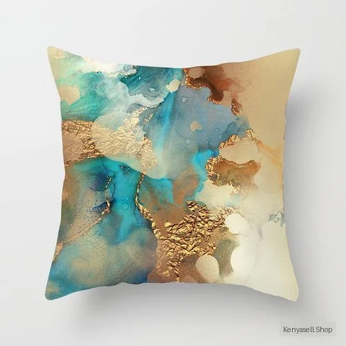 Watercolour Gold Foil Textured Print Pillow Cover