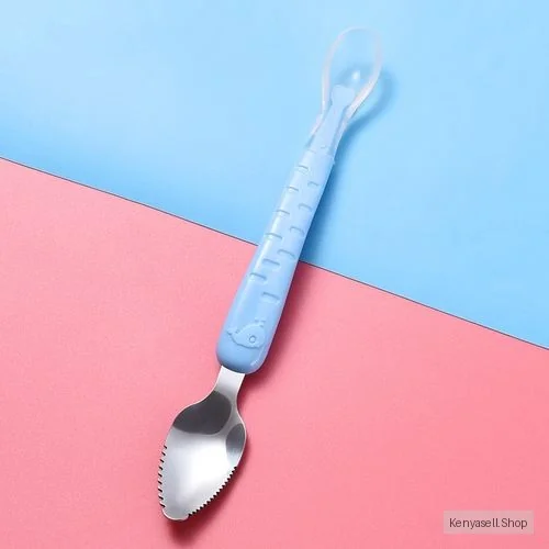 Baby Fruit Double-headed Mud Scraping Food Spoon Blue