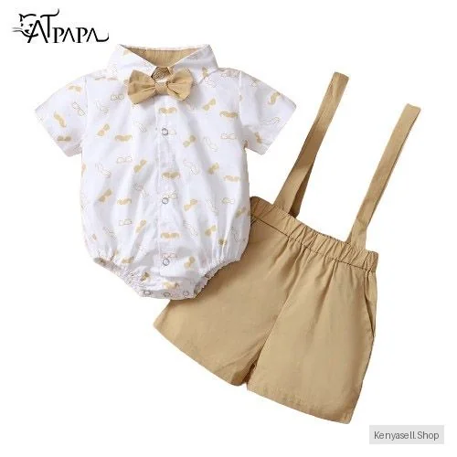 Baby Gentleman Beard Print Bodysuit + Suspender Pants