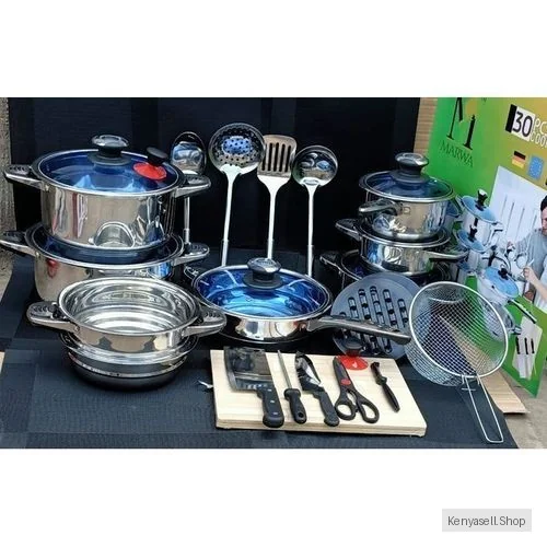 Marwa 30 Pieces Stainless Cooking Pots Set With Lids, Non Stick Surface