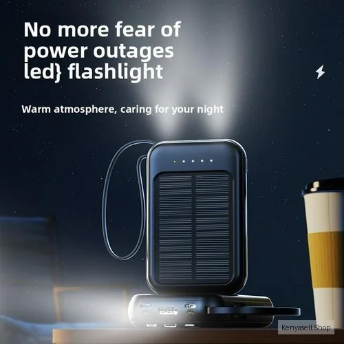 Mini Solar Power Bank 20000mAh with Built-in Cable - High-Capacity Emergency Portable Charger (Wholesale)