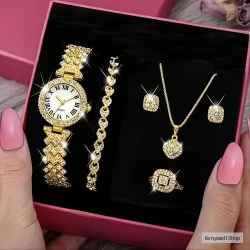 5pcs Ladies Watch Bracelet Set Jewelry Gift Box