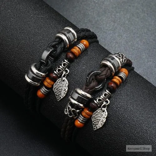 Multi-layer Bracelet Retro Handmade Braided Bracelet With Leaf  Gifts