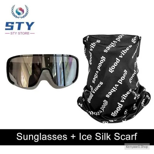 STY Men Sunglasses + Ice Silk Neck Gaiter Set Outdoor Goggles Ear-hanging Neckerchief Face Mask