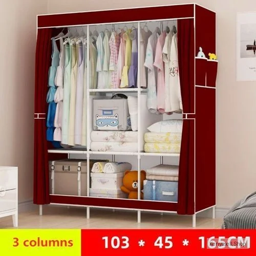 Large Capacity 3 Column Portable Wardrobe--Red