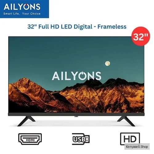 AILYONS LET3208W 32" FHD Frameless Digital LED TV Inbuilt Decoder DVB T2/S2 - USB-HDMI-VGA - Black ,  (1YR WRTY)