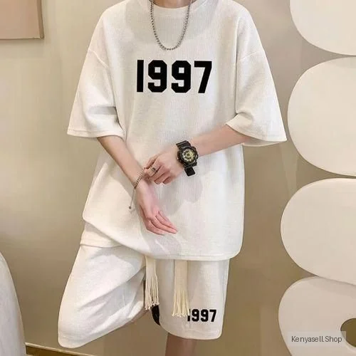 Dou-color Men's Fashion 1997 Short Sleeved T-shirt And Shorts 2-in-1 Set - White