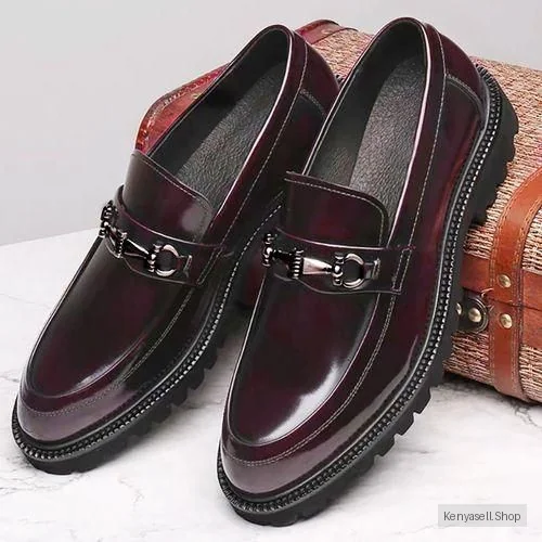 Banagat Men Formal Corporate Italian Oxfords Official Loafers Slip-ons Shoes Wine Red