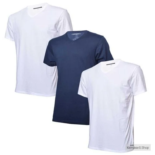 3-Pack V - Neck Heavy Duty 160 GSM T-shirts - White/Navy Blue/White