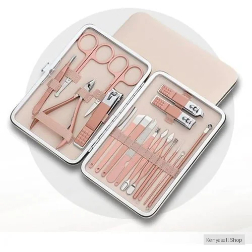 Stainless Steel Manicure Kit,18 Pieces Stainless Steel Manicure Kit, Manicure Set Nail Clippers Pedicure Kit,Professional Grooming Kits, Nail Care Tools with Luxurious Travel Case pink