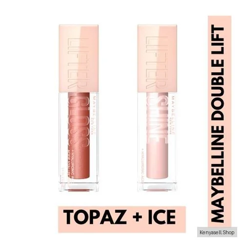 Maybelline Lifter Gloss Twin Pack - Topaz + Ice -  - With Hyaluronic Acid for Hydrated, Fuller, Lifted Lips, 5.4ml