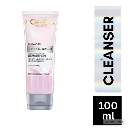 L'Oréal Paris Glycolic Bright Face Daily Foam Cleanser, Infused with Glycolic Acid to Exfoliate and Remove Dullness for Even Glowing Skin - 100ml