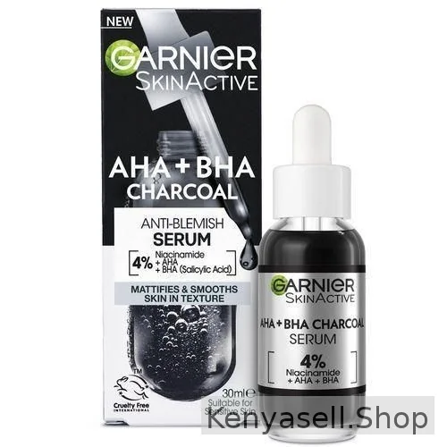 Garnier Pure Active Anti-Blemish Charcoal Serum with 4% Niacinamide, AHA and BHA(salicylic Acid) - Reduced Pimples and Dark Marks - 30ml