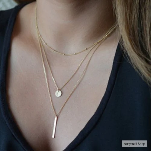 Female Three-layer Metal Necklace-Gold