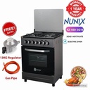 Nunix  60*60, 3 Gas Jet Pool Burners + 1 Rapid Plate, Free Standing Cooker With Electric Oven+GIFTS