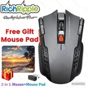 RichRipple 2 in 1 2.4G Bluetooth 5.0 Wireless Silent  battery-powered Mouse with  seaside sunset pattern mouse pad 3-Level DPI and Ergonomic Design for Office Library