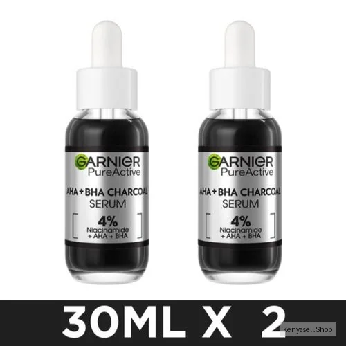 Garnier Twin Pack Pure Active Charcoal Serum - Anti-Blemish with 4% Niacinamide, AHA and BHA (salicylic Acid) - Reduced Pimples and Dark Marks, 30ml
