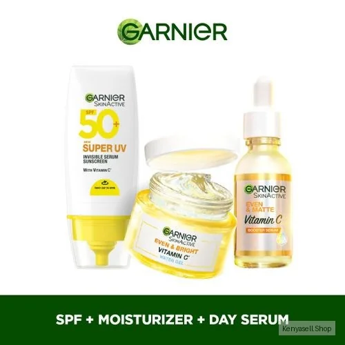 Garnier Even & Matte Super Day Routine Kit: Super Uv SPF 50 Sunscreen + Water Gel Glow Moisturizer + Day Serum 15ml