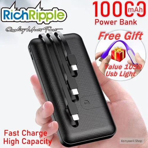 RichRipple 3-Cables Portable Power Bank 10000mAh Fast Charger