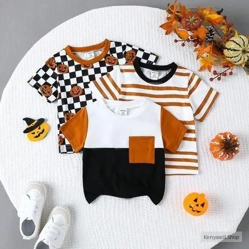 Catpapa 3Pcs 0-3Years Baby Boy Stripe And  Checkerboard Tees