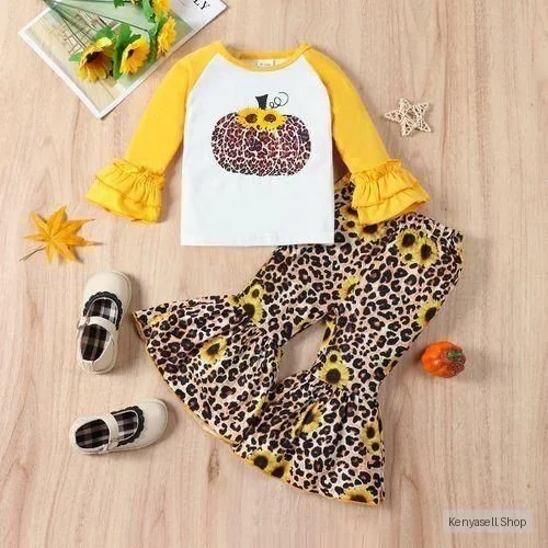 Catpapa 0-3Years Baby Girls Leopard Print  Shirt With Bell-bottoms