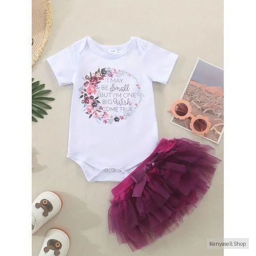 Catpapa 0-12Months Baby Girl 2pcs Flower Print Bodysuit+Mesh Skirt-D